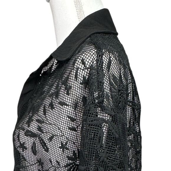 Jason Wu Black Lace Daisy Floral See Thru Collared Blouse Size M - Picture 4 of 11